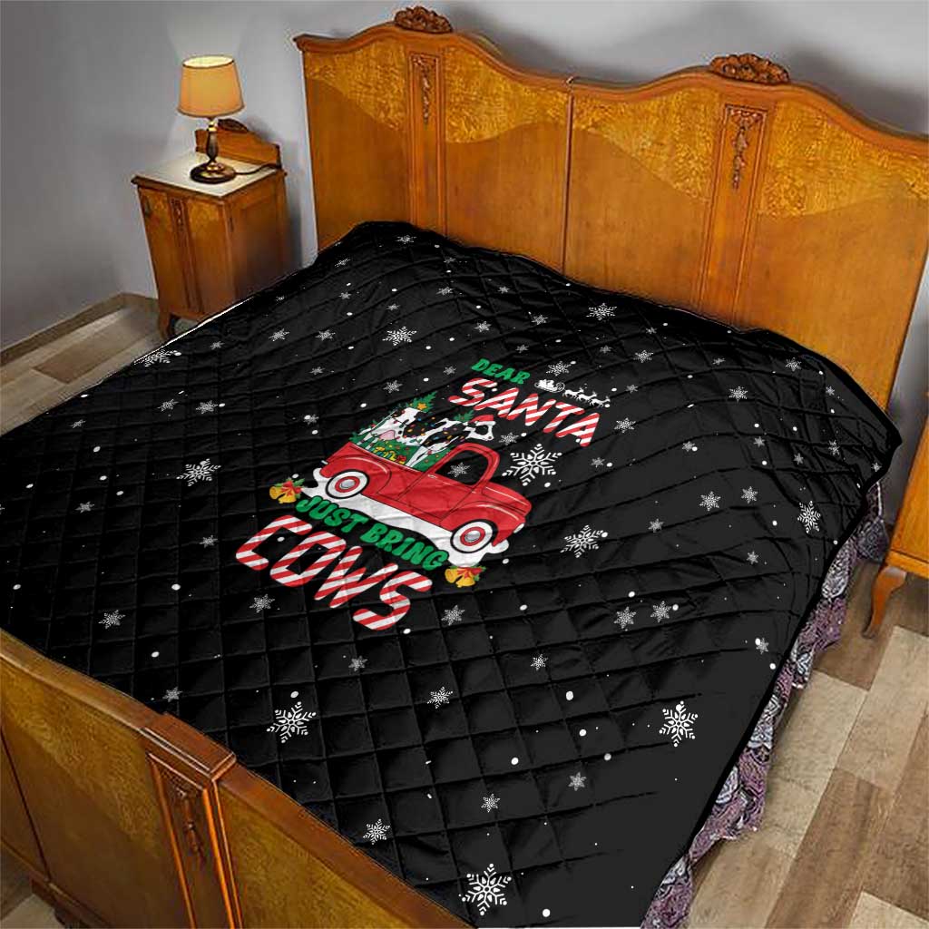 Funny Christmas Cows in Red Truck Quilt Dear Santa Just Bring Cows Quote on Snowflake - Wonder Print Shop