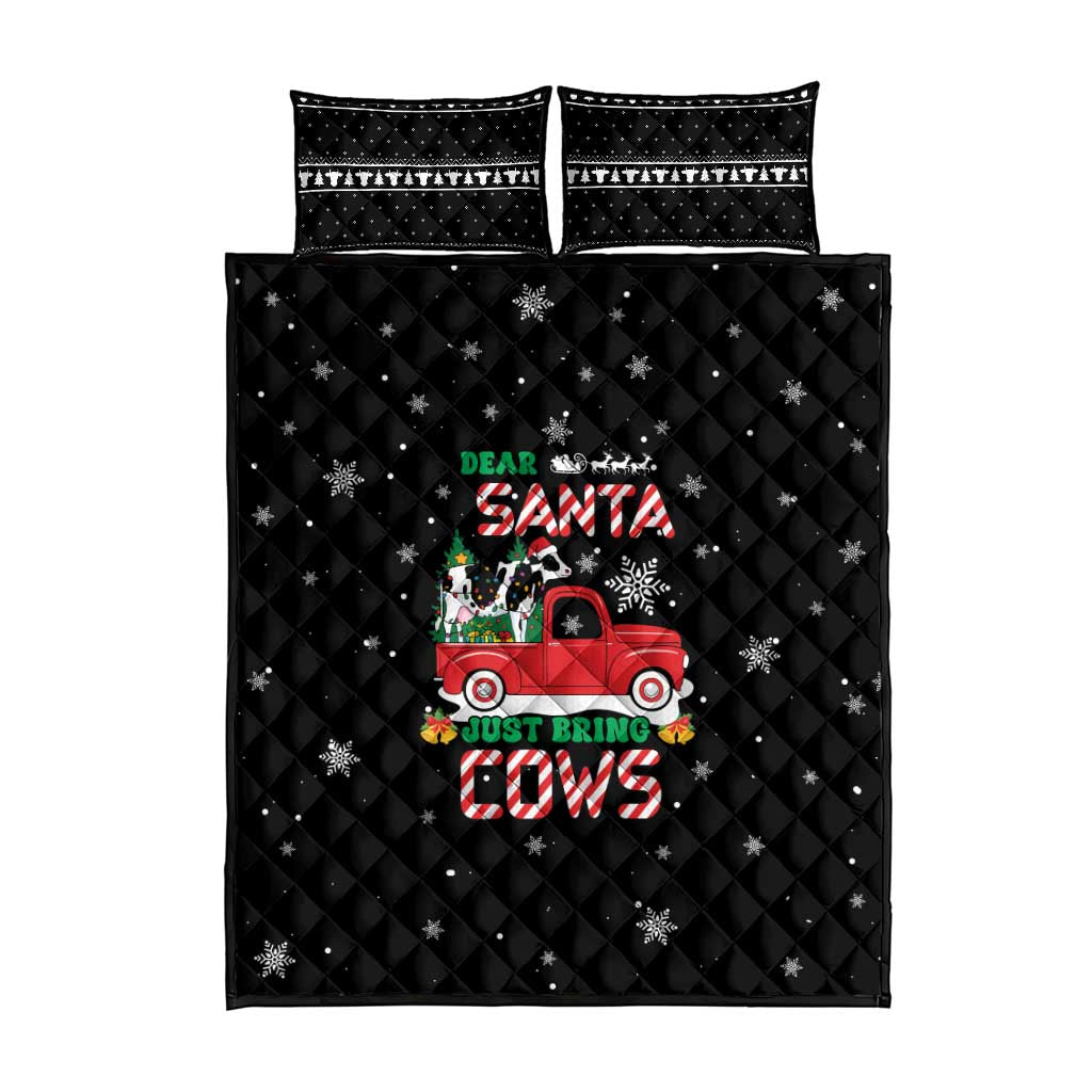 Funny Christmas Cows in Red Truck Quilt Bed Set Dear Santa Just Bring Cows Quote on Snowflake - Wonder Print Shop