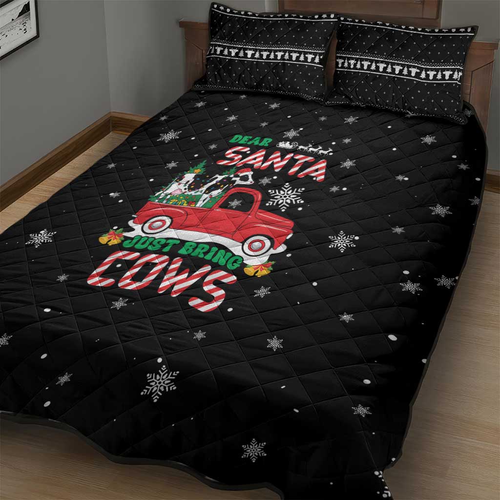 Funny Christmas Cows in Red Truck Quilt Bed Set Dear Santa Just Bring Cows Quote on Snowflake - Wonder Print Shop
