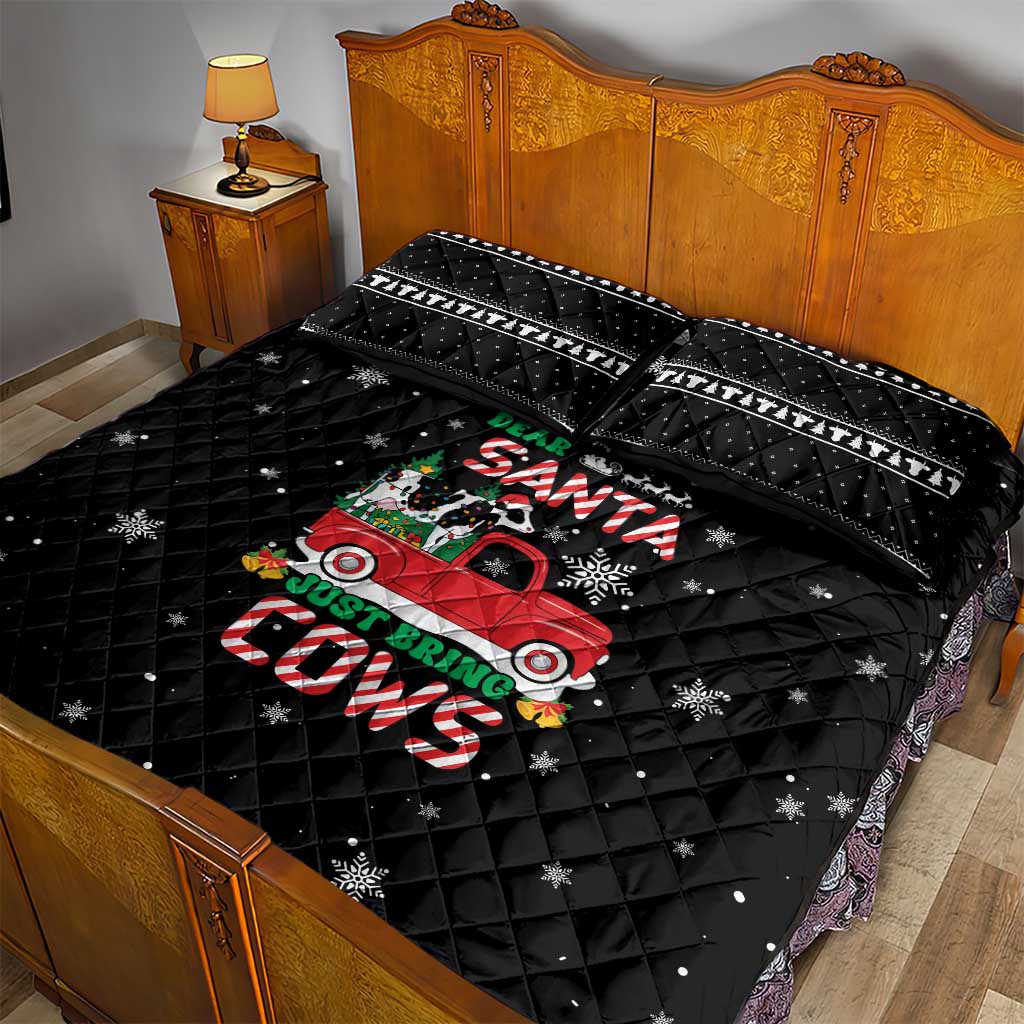 Funny Christmas Cows in Red Truck Quilt Bed Set Dear Santa Just Bring Cows Quote on Snowflake - Wonder Print Shop