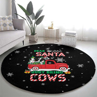 Funny Christmas Cows in Red Truck Round Carpet Dear Santa Just Bring Cows Quote on Snowflake - Wonder Print Shop