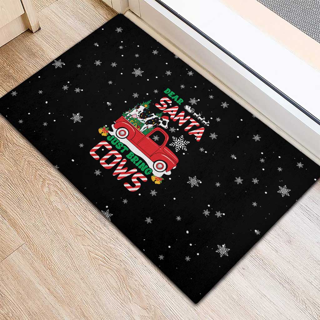 Funny Christmas Cows in Red Truck Rubber Doormat Dear Santa Just Bring Cows Quote on Snowflake - Wonder Print Shop