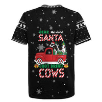 Funny Christmas Cows in Red Truck Rugby Jersey Dear Santa Just Bring Cows Quote on Snowflake - Wonder Print Shop