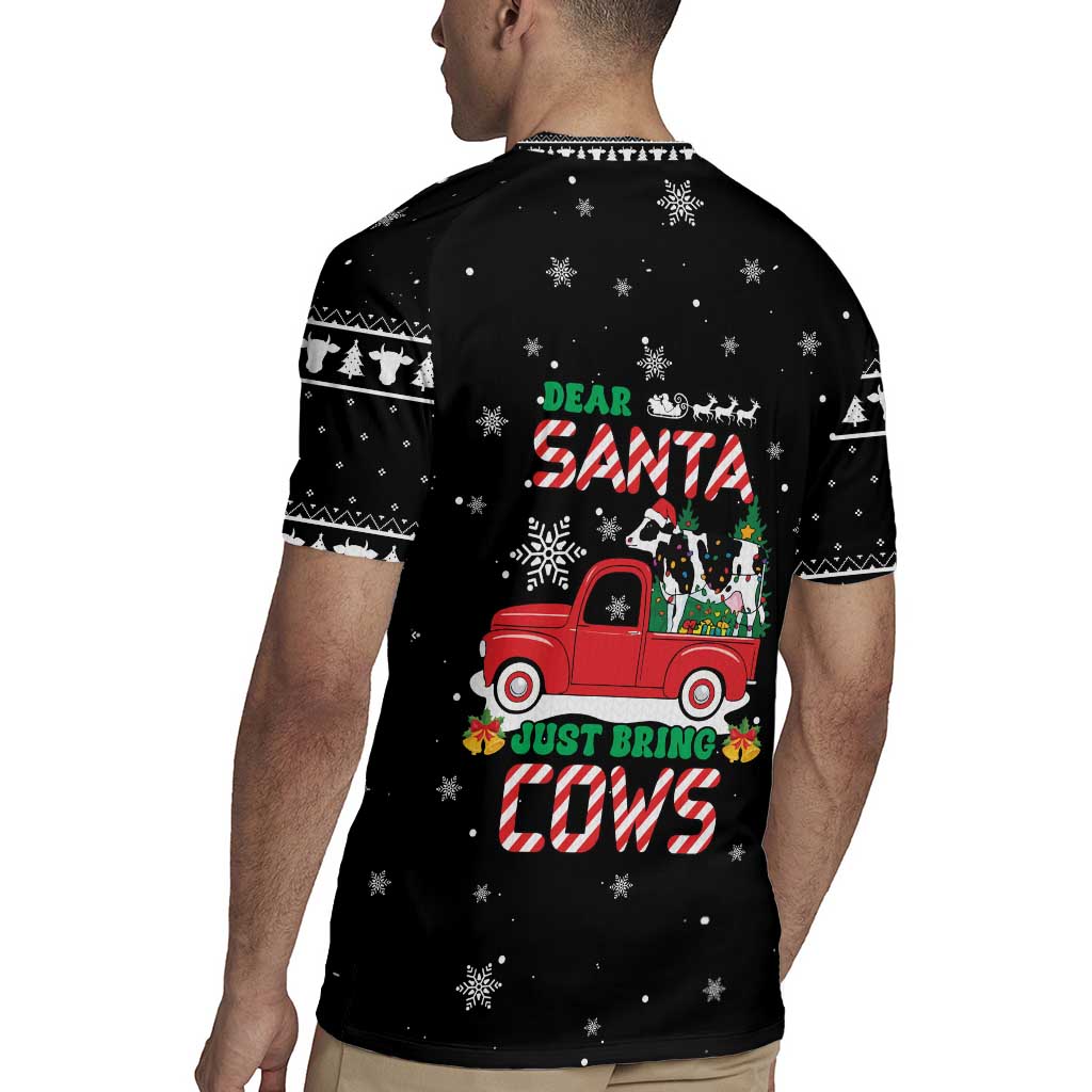 Funny Christmas Cows in Red Truck Rugby Jersey Dear Santa Just Bring Cows Quote on Snowflake - Wonder Print Shop