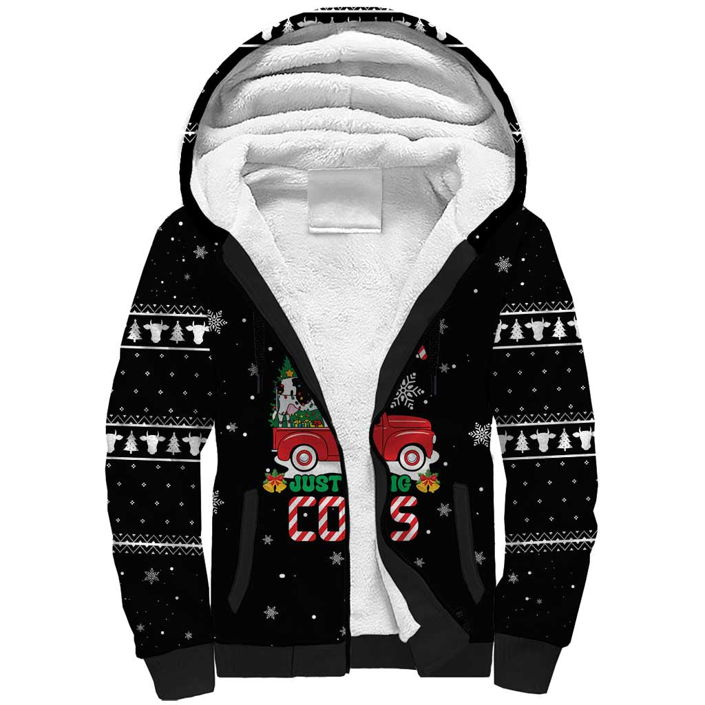 Funny Christmas Cows in Red Truck Sherpa Hoodie Dear Santa Just Bring Cows Quote on Snowflake - Wonder Print Shop