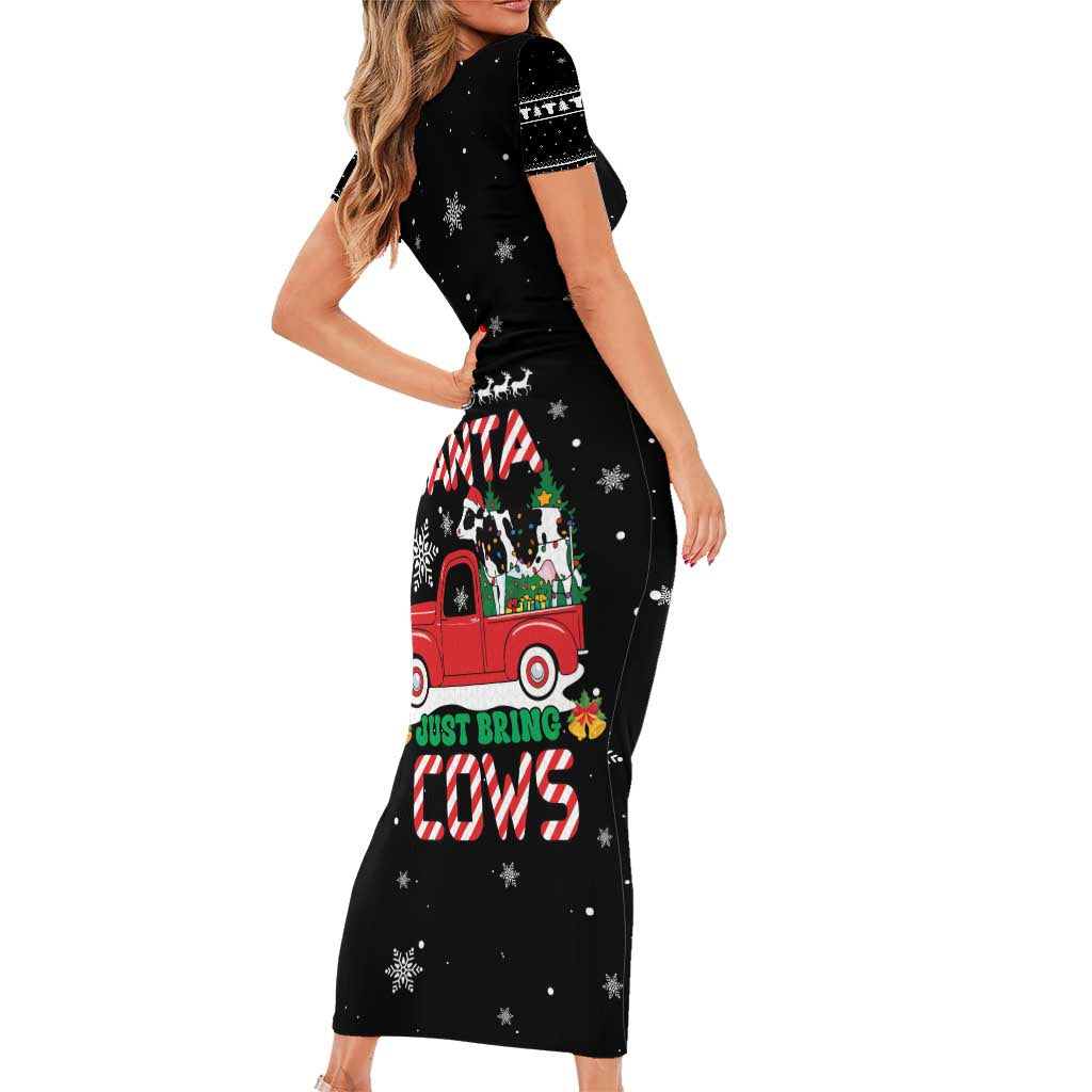 Funny Christmas Cows in Red Truck Short Sleeve Bodycon Dress Dear Santa Just Bring Cows Quote on Snowflake - Wonder Print Shop