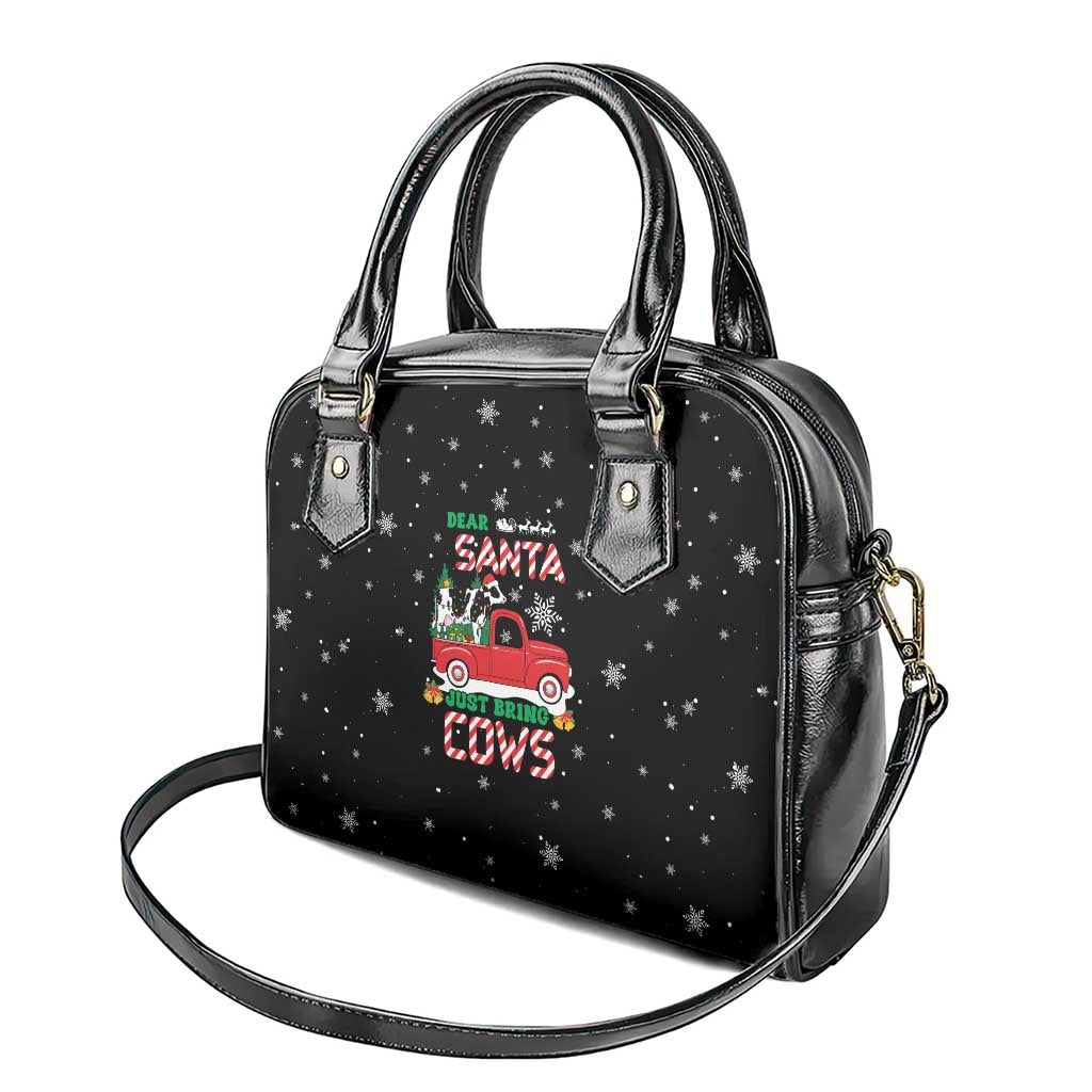 Funny Christmas Cows in Red Truck Shoulder Handbag Dear Santa Just Bring Cows Quote on Snowflake - Wonder Print Shop