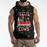 Funny Christmas Cows in Red Truck Sleeveless Hoodie Dear Santa Just Bring Cows Quote on Snowflake - Wonder Print Shop