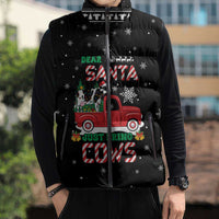 Funny Christmas Cows in Red Truck Sleeveless Puffer Jacket Dear Santa Just Bring Cows Quote on Snowflake - Wonder Print Shop
