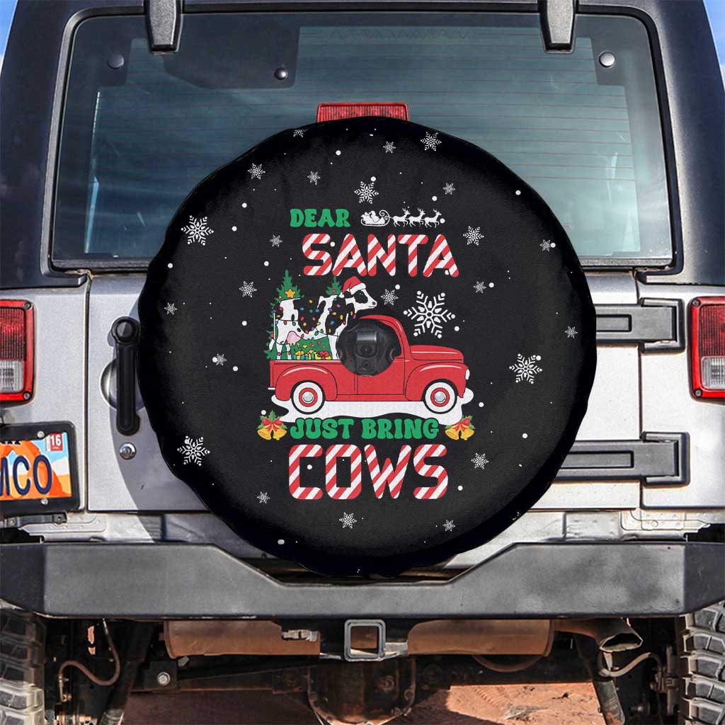 Funny Christmas Cows in Red Truck Spare Tire Cover Dear Santa Just Bring Cows Quote on Snowflake - Wonder Print Shop