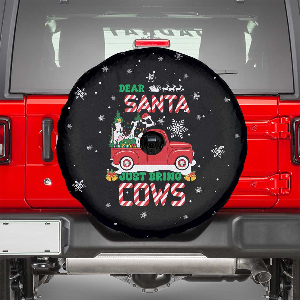Funny Christmas Cows in Red Truck Spare Tire Cover Dear Santa Just Bring Cows Quote on Snowflake - Wonder Print Shop