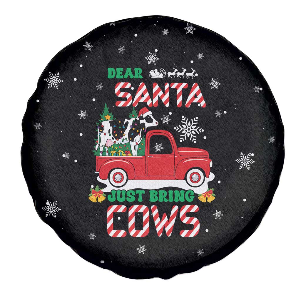 Funny Christmas Cows in Red Truck Spare Tire Cover Dear Santa Just Bring Cows Quote on Snowflake - Wonder Print Shop