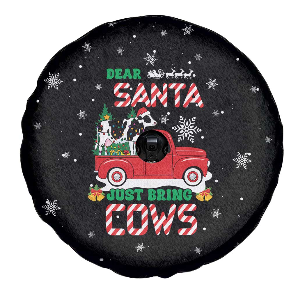 Funny Christmas Cows in Red Truck Spare Tire Cover Dear Santa Just Bring Cows Quote on Snowflake - Wonder Print Shop