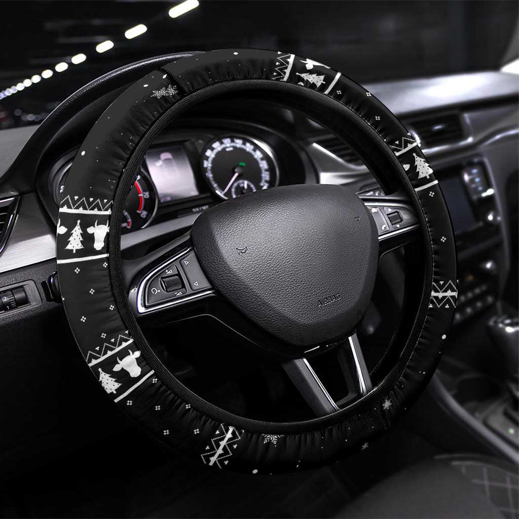 Funny Christmas Cows in Red Truck Steering Wheel Cover Dear Santa Just Bring Cows Quote on Snowflake - Wonder Print Shop