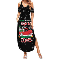 Funny Christmas Cows in Red Truck Summer Maxi Dress Dear Santa Just Bring Cows Quote on Snowflake - Wonder Print Shop