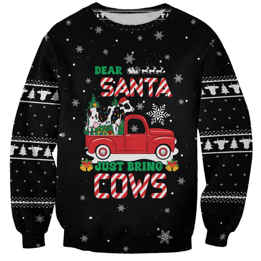 Funny Christmas Cows in Red Truck Sweatshirt Dear Santa Just Bring Cows Quote on Snowflake - Wonder Print Shop