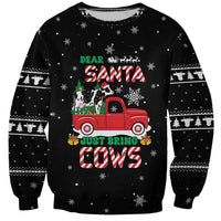 Funny Christmas Cows in Red Truck Sweatshirt Dear Santa Just Bring Cows Quote on Snowflake - Wonder Print Shop