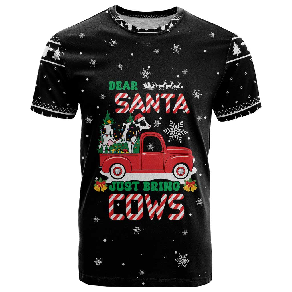 Funny Christmas Cows in Red Truck T Shirt Dear Santa Just Bring Cows Quote on Snowflake - Wonder Print Shop