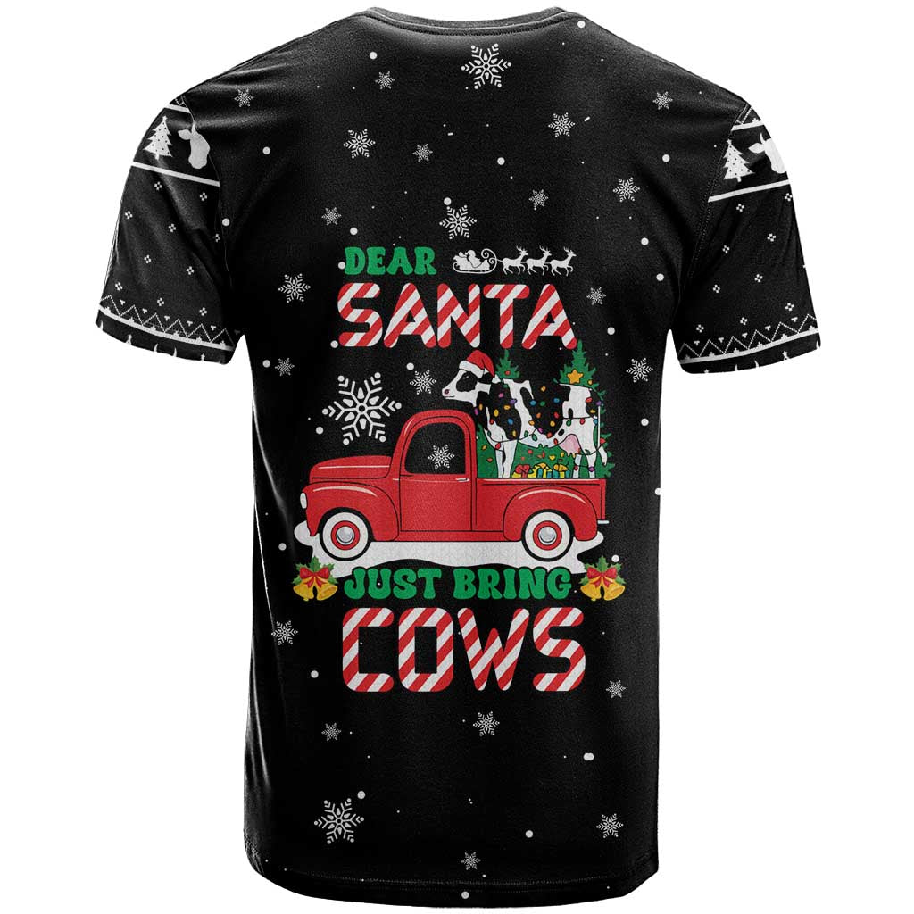 Funny Christmas Cows in Red Truck T Shirt Dear Santa Just Bring Cows Quote on Snowflake - Wonder Print Shop