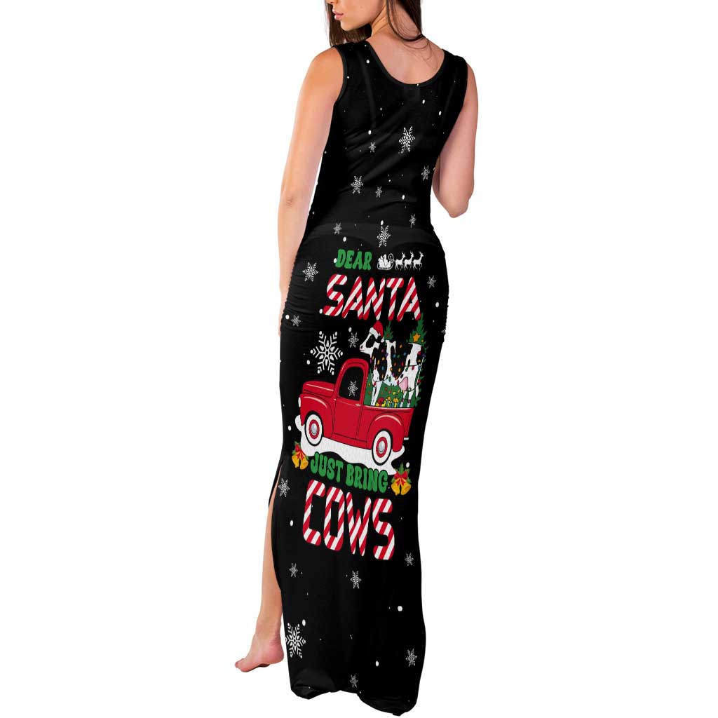Funny Christmas Cows in Red Truck Tank Maxi Dress Dear Santa Just Bring Cows Quote on Snowflake - Wonder Print Shop