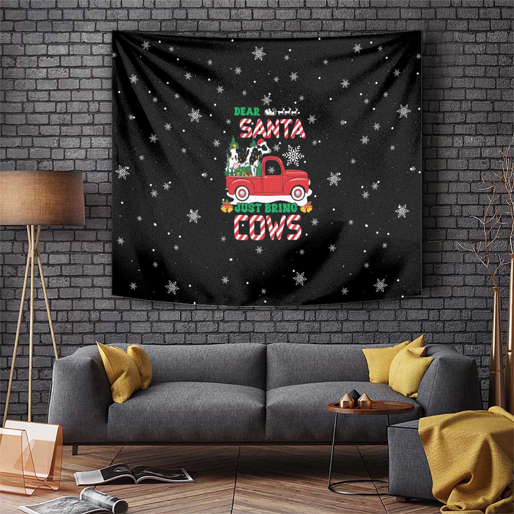 Funny Christmas Cows in Red Truck Tapestry Dear Santa Just Bring Cows Quote on Snowflake - Wonder Print Shop