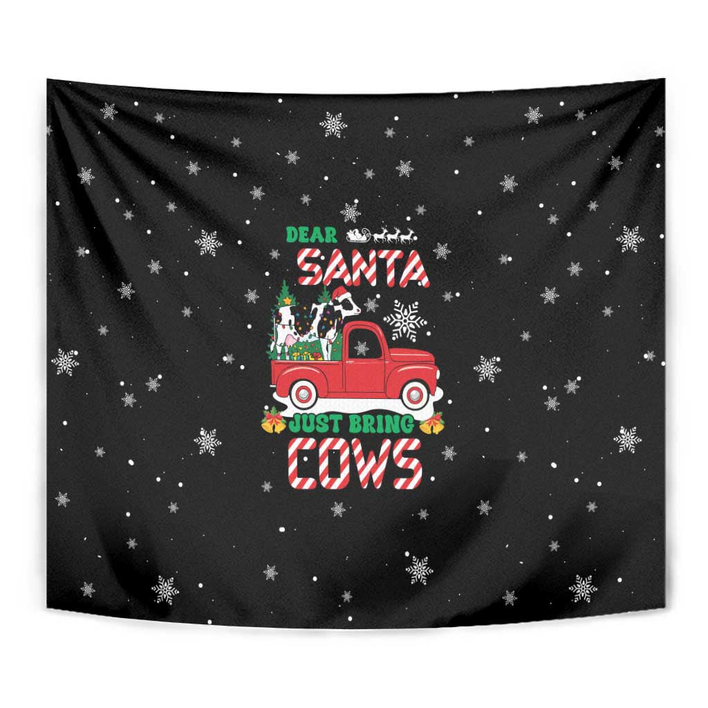Funny Christmas Cows in Red Truck Tapestry Dear Santa Just Bring Cows Quote on Snowflake - Wonder Print Shop