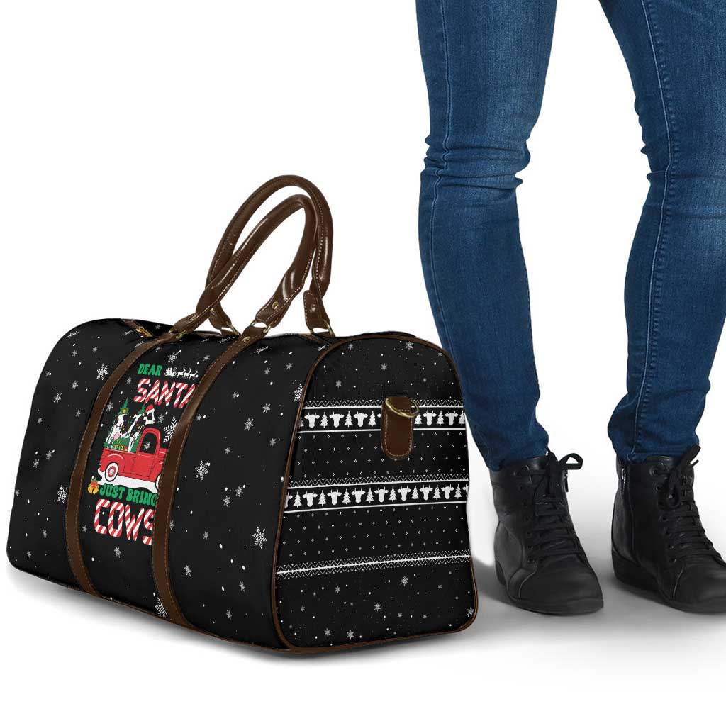 Funny Christmas Cows in Red Truck Travel Bag Dear Santa Just Bring Cows Quote on Snowflake - Wonder Print Shop