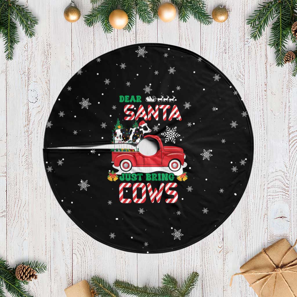 Funny Christmas Cows in Red Truck Tree Skirt Dear Santa Just Bring Cows Quote on Snowflake - Wonder Print Shop
