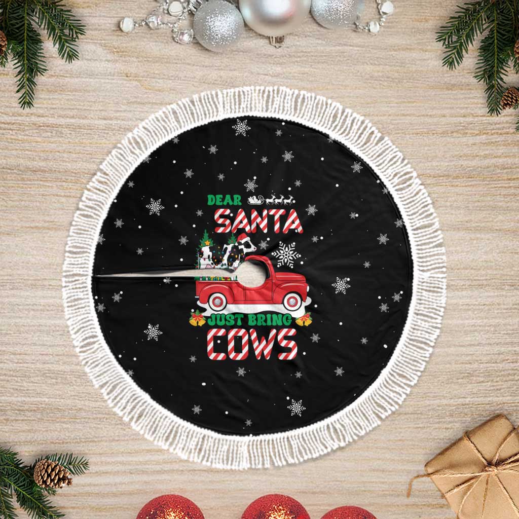 Funny Christmas Cows in Red Truck Tree Skirt Dear Santa Just Bring Cows Quote on Snowflake - Wonder Print Shop