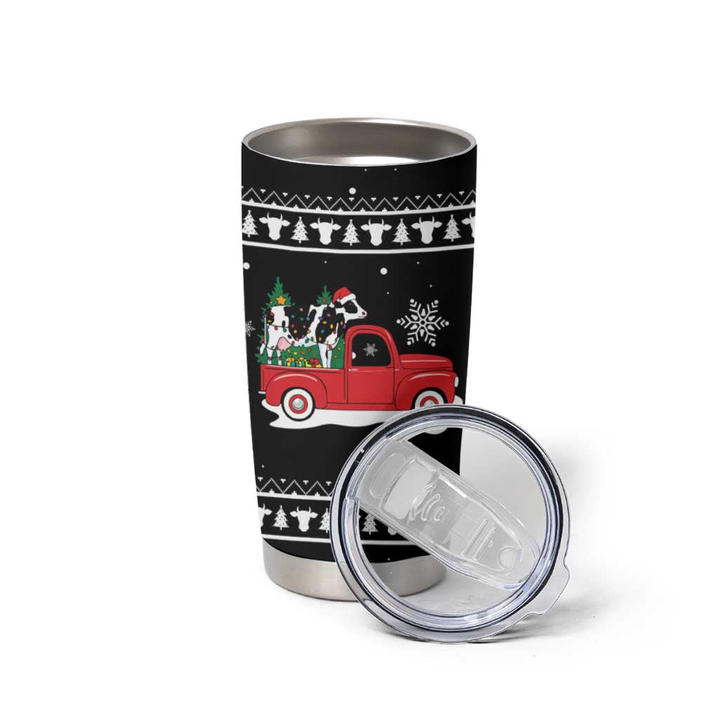 Funny Christmas Cows in Red Truck Tumbler Cup Dear Santa Just Bring Cows Quote on Snowflake - Wonder Print Shop