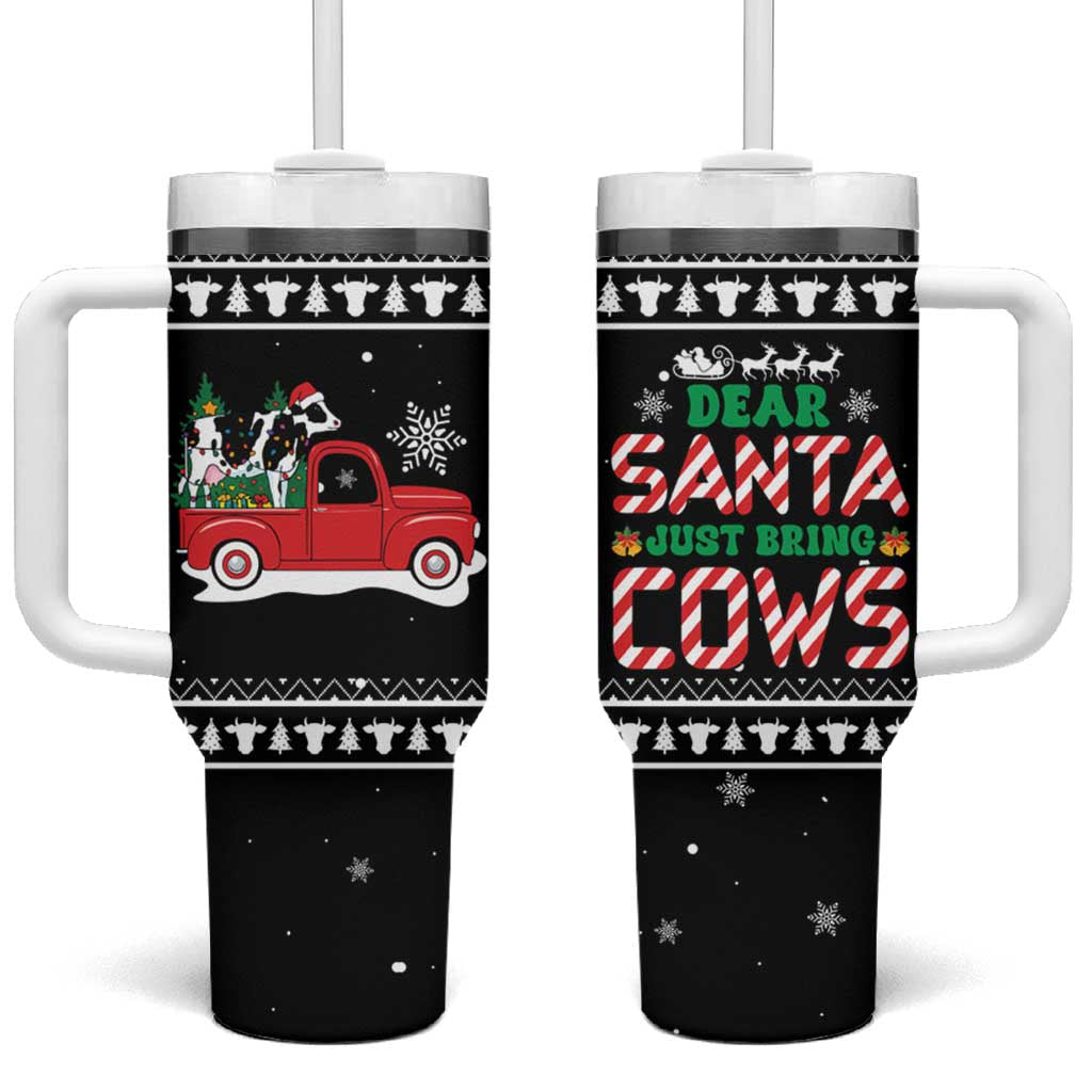 Funny Christmas Cows in Red Truck Tumbler With Handle Dear Santa Just Bring Cows Quote on Snowflake - Wonder Print Shop