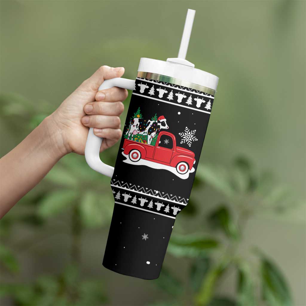 Funny Christmas Cows in Red Truck Tumbler With Handle Dear Santa Just Bring Cows Quote on Snowflake - Wonder Print Shop