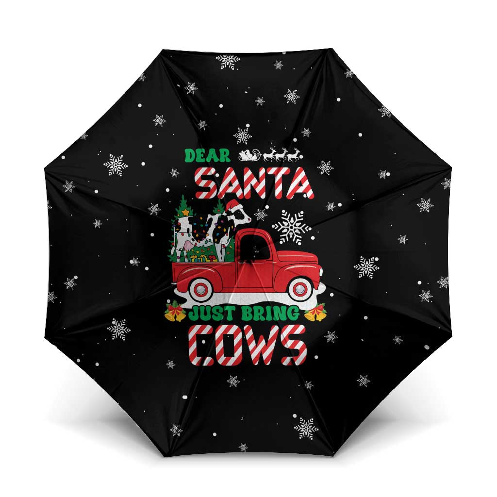 Funny Christmas Cows in Red Truck Umbrella Dear Santa Just Bring Cows Quote on Snowflake - Wonder Print Shop