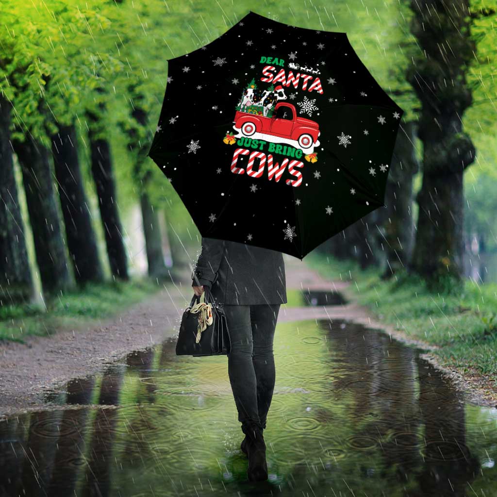 Funny Christmas Cows in Red Truck Umbrella Dear Santa Just Bring Cows Quote on Snowflake - Wonder Print Shop