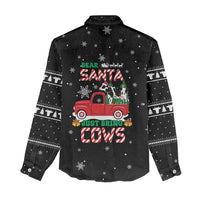 Funny Christmas Cows in Red Truck Women Casual Shirt Dear Santa Just Bring Cows Quote on Snowflake - Wonder Print Shop