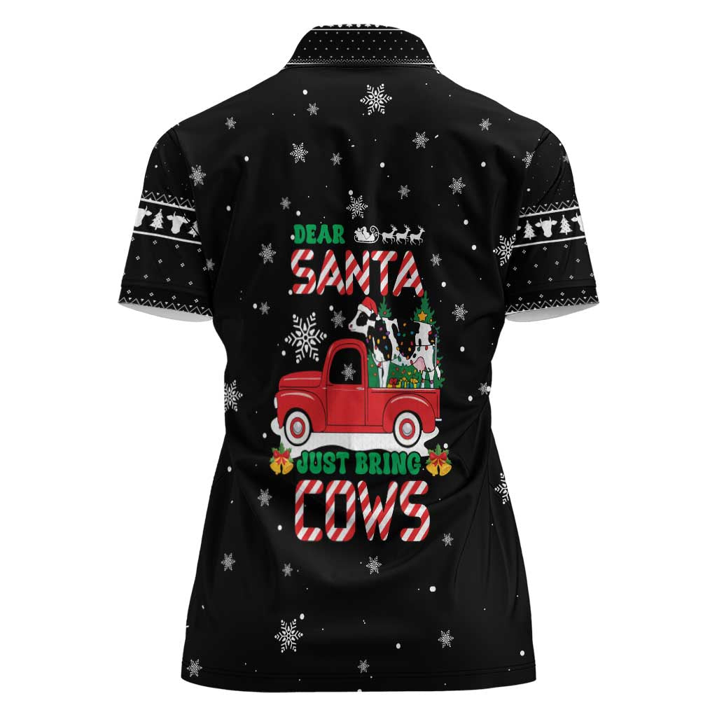 Funny Christmas Cows in Red Truck Women Polo Shirt Dear Santa Just Bring Cows Quote on Snowflake - Wonder Print Shop