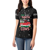 Funny Christmas Cows in Red Truck Women Polo Shirt Dear Santa Just Bring Cows Quote on Snowflake - Wonder Print Shop
