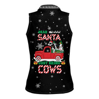 Funny Christmas Cows in Red Truck Women Sleeveless Polo Shirt Dear Santa Just Bring Cows Quote on Snowflake - Wonder Print Shop