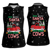 Funny Christmas Cows in Red Truck Women Sleeveless Polo Shirt Dear Santa Just Bring Cows Quote on Snowflake - Wonder Print Shop