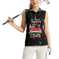 Funny Christmas Cows in Red Truck Women Sleeveless Polo Shirt Dear Santa Just Bring Cows Quote on Snowflake - Wonder Print Shop