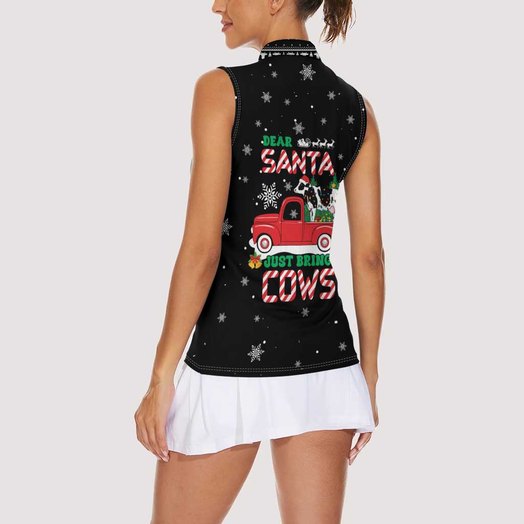 Funny Christmas Cows in Red Truck Women Sleeveless Polo Shirt Dear Santa Just Bring Cows Quote on Snowflake - Wonder Print Shop