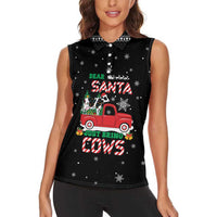 Funny Christmas Cows in Red Truck Women Sleeveless Polo Shirt Dear Santa Just Bring Cows Quote on Snowflake - Wonder Print Shop