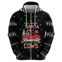 Funny Christmas Cows in Red Truck Zip Hoodie Dear Santa Just Bring Cows Quote on Snowflake - Wonder Print Shop
