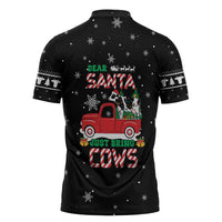 Funny Christmas Cows in Red Truck Zipper Polo Shirt Dear Santa Just Bring Cows Quote on Snowflake - Wonder Print Shop