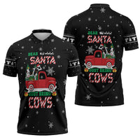 Funny Christmas Cows in Red Truck Zipper Polo Shirt Dear Santa Just Bring Cows Quote on Snowflake - Wonder Print Shop