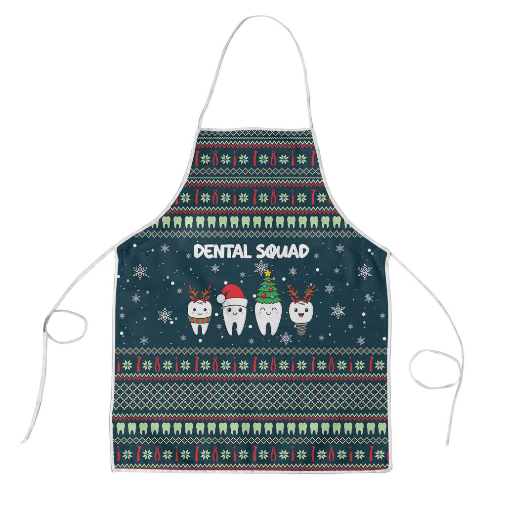 Funny Christmas Dental Squad Tooth Characters Apron Snowflake Pattern Design - Wonder Print Shop