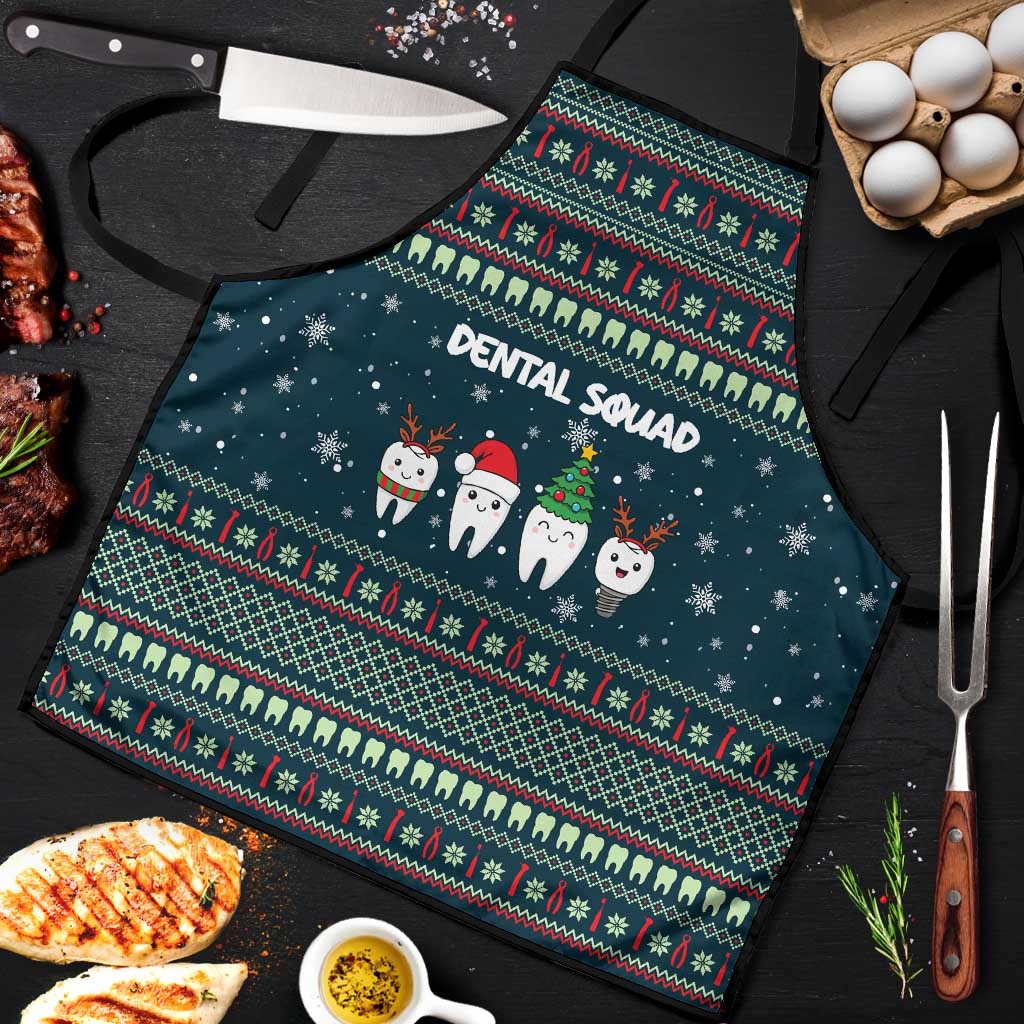 Funny Christmas Dental Squad Tooth Characters Apron Snowflake Pattern Design - Wonder Print Shop