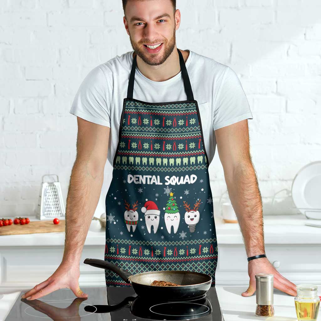 Funny Christmas Dental Squad Tooth Characters Apron Snowflake Pattern Design - Wonder Print Shop