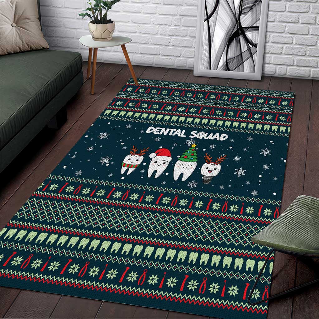 Funny Christmas Dental Squad Tooth Characters Area Rug Snowflake Pattern Design - Wonder Print Shop