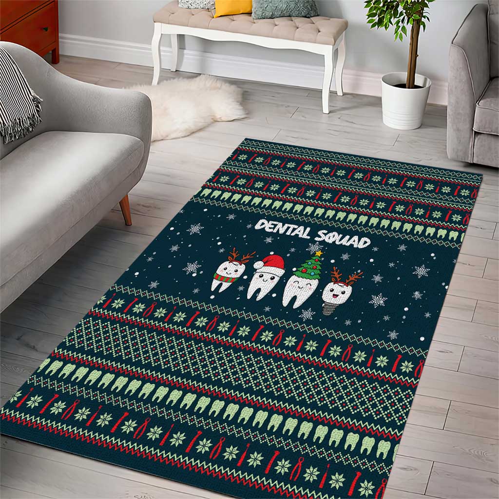 Funny Christmas Dental Squad Tooth Characters Area Rug Snowflake Pattern Design - Wonder Print Shop